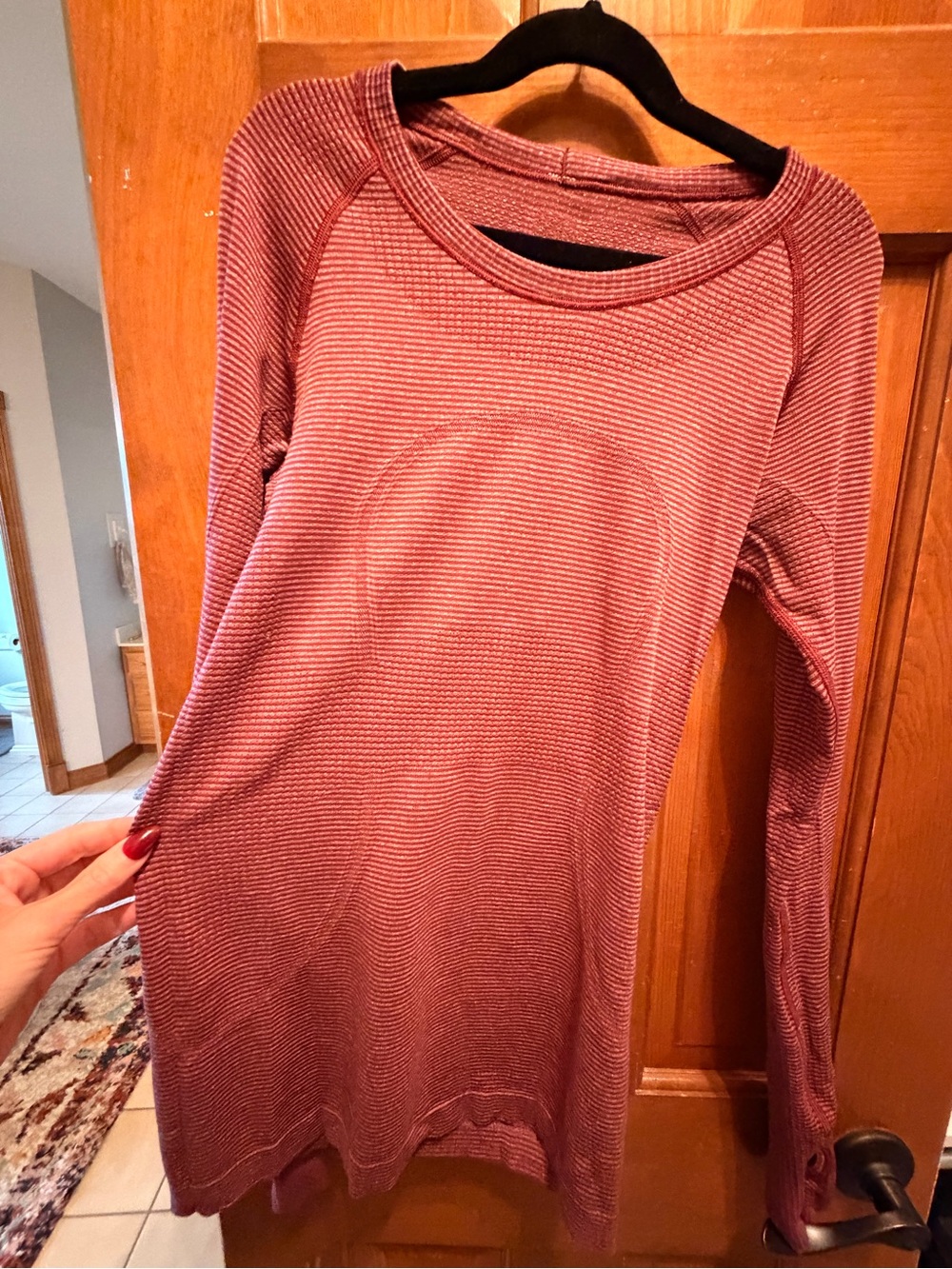 lululemon athletica Striped Long Sleeve Scoop Neck Top - Dusty Rose